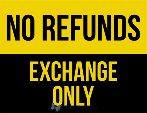 Printable No Refunds Exchange Only Sign