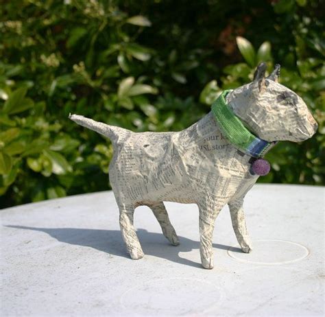 Papier Maché Bull Terrier With Striped Collar and Bobble Etsy Bull
