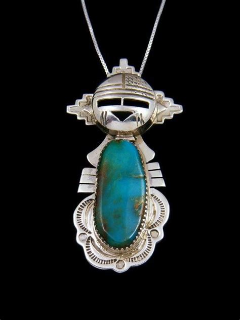 Navajo Necklace Sterling Silver Turquoise Kachina Pendant Turquoise