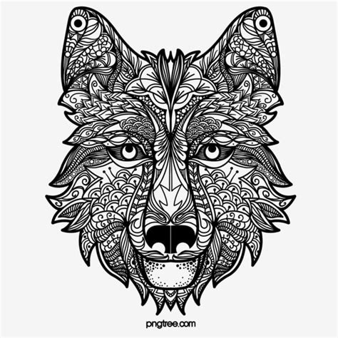 Animal Zentangle Style Hand Drawn Wolf Head Wolf Head Hand Drawn Wolf