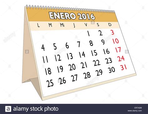 January Month In A Year 2016 Calendar In Spanish Enero 2016 Stock
