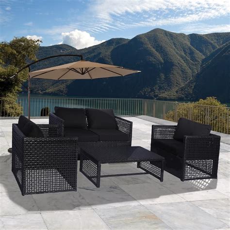 westin outdoor leah 4 piece wicker patio conversation set with black cushions p150 01 the home