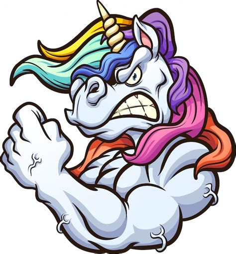 Premium Vector Strong Angry Unicorn Mascot Flexing Its Arm