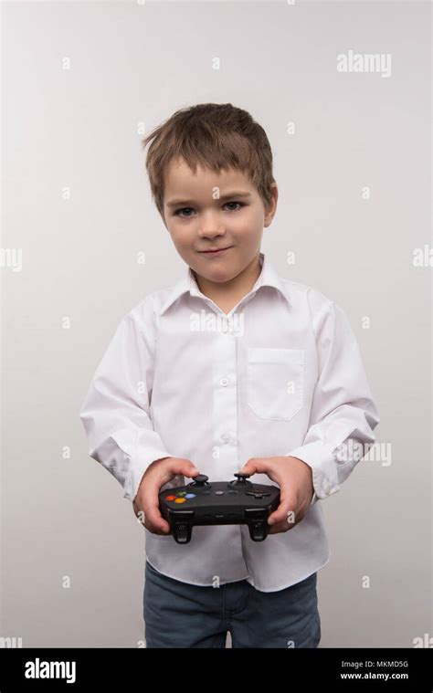 Joyful Happy Boy Playing Video Games Stock Photo Alamy