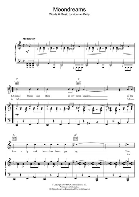 Buddy Holly Moondreams Sheet Music Chords And Lyrics Download Printable Standards Pdf Score