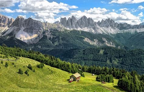 842236 Bressanone Italy Mountains Forests Houses Grasslands