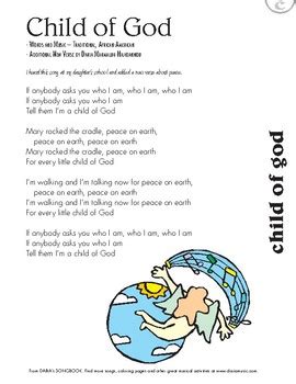 Take a look at these 90 songs that are perfect for elementary and preschool students. Free Lyric Sheet - Child Of God (Peace Songs For Kids) | TpT