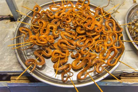 Grilled Snakes On Sale For Food Market In China Stock Image Image Of