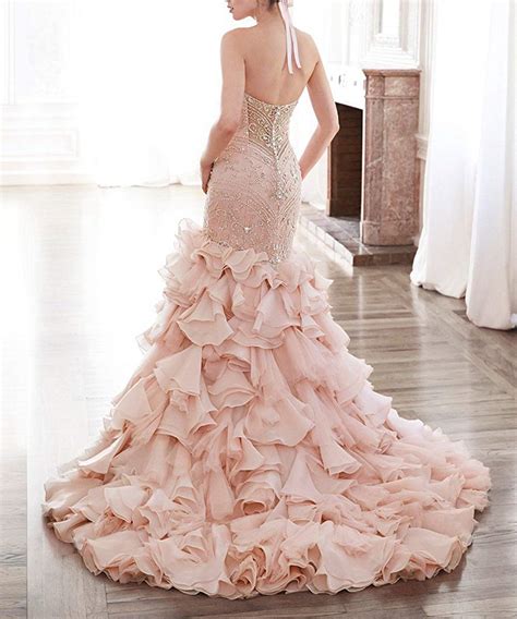 Iluckin Mermaid Sweetheart Crystal Diamond Organza Wedding Dress With