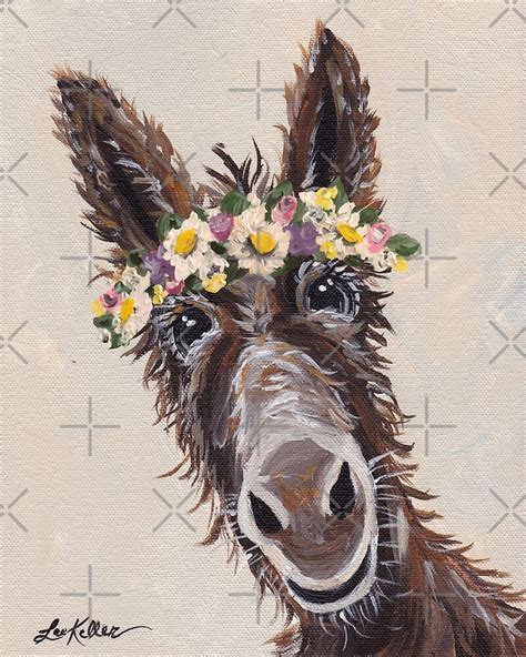 Cute Donkey With Flower Crown Art By Leekellerart Redbubble