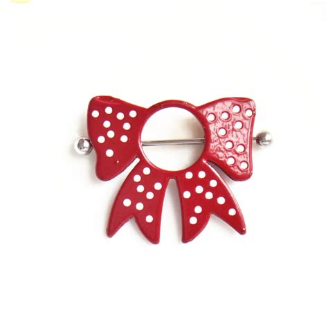 new sexy surgical steel red bow tie shield nipple piercing nipple bar barbell fashion women