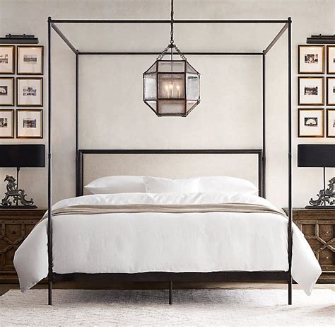 The headboard and footboard feature a lovely sunburst motif, while simple wrought iron posts soar high. 19th C. French Iron Canopy Fabric Bed | Iron canopy bed ...