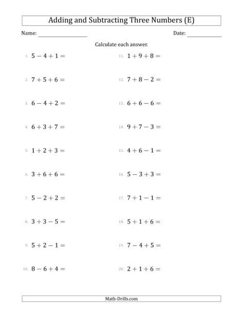 Adding Or Subtracting Multiple Numbers Worksheet