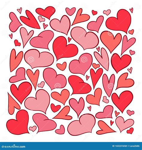 Vector Illustration With Hearts Of Different Shapes And Sizes Set Of
