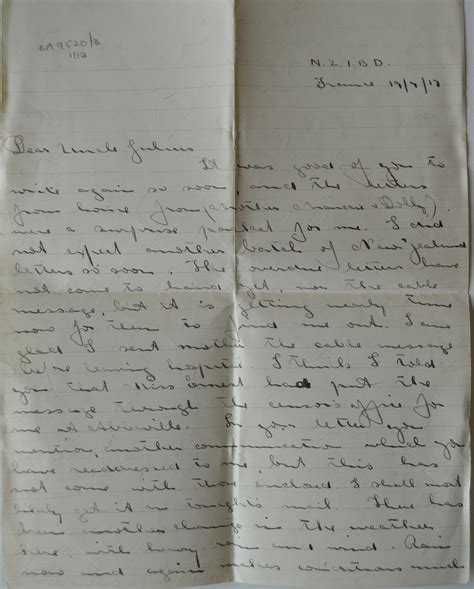 July 19th 1917 Letter From Bernard Sladden To His Uncle Julius