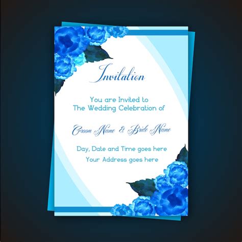 Free Vector Blue Flower Wedding Invitation