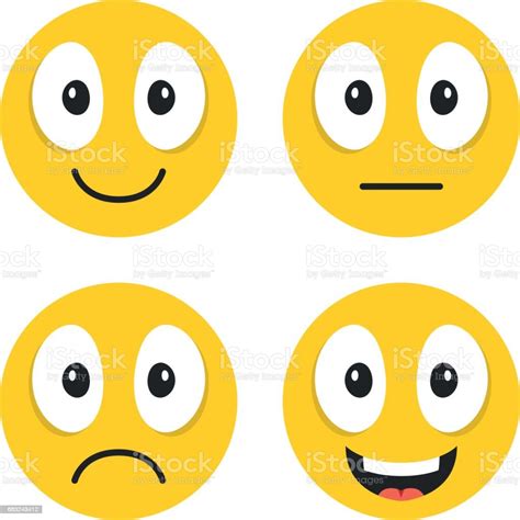 Emoji Set Cute Emoticons Happy Sad Neutral Laughing Emoji Cartoon Faces