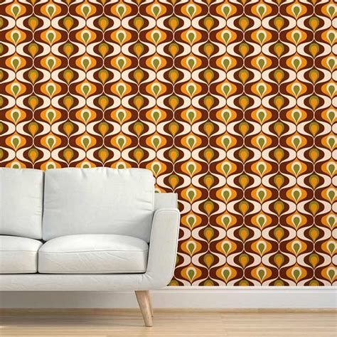 Pre Pasted Wallpaper 70s Retro Ovals Brown Orange Dana Du Design