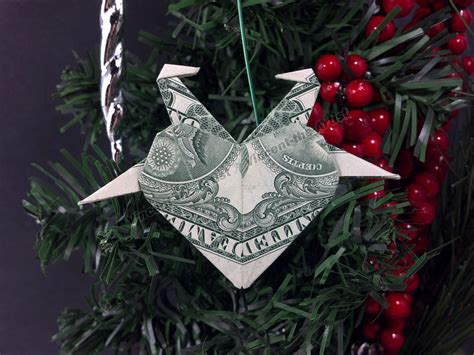 Money Origami Christmas Tree Ornament Heart W Two Doves