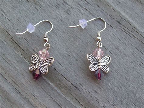 Butterfly Dangle Earrings Pink And Purple