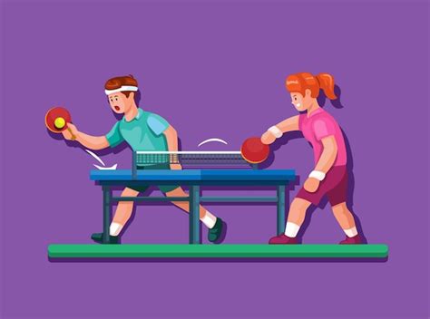 Tenis De Mesa También Conocido Como Deporte De Ping Pong Con Atleta Niño Y Niña Jugando Vector