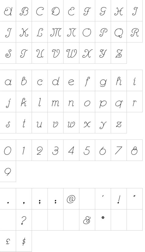 The font contains characters from the following unicode character ranges: Rhumba Script - FontM