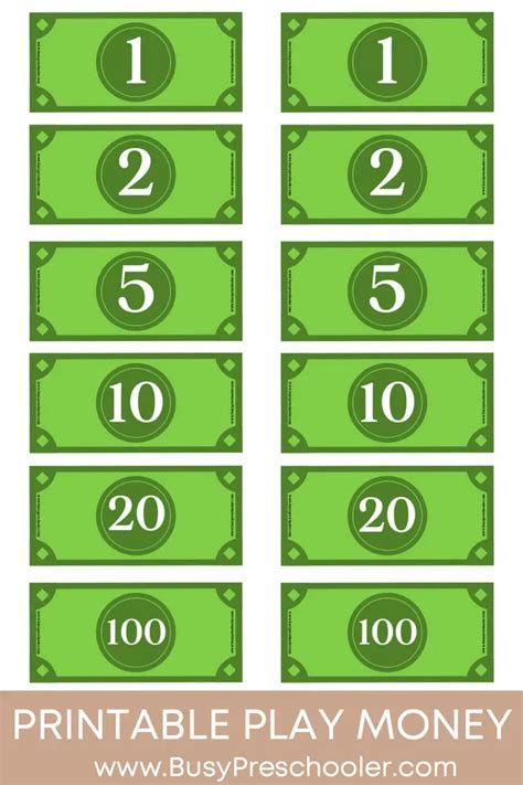 Play Money Printable For Kids