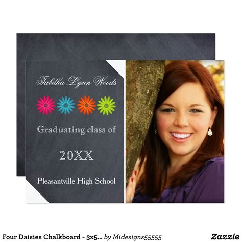 Four Daisies Chalkboard 3x5 Grad Announcement