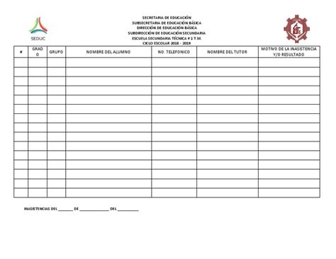 Informe De Inasistencias De Estudiantes De La Escuela Secundaria