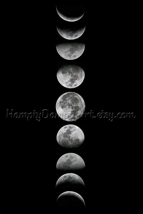 Moon Phases Poster Luna Art Print Black and white moon phase | Etsy