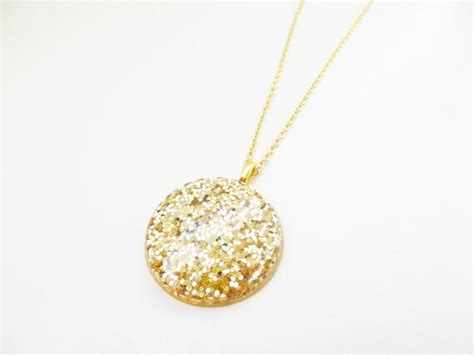 Items Similar To Gold Sparkly Pendant Necklace Long Circle Necklace