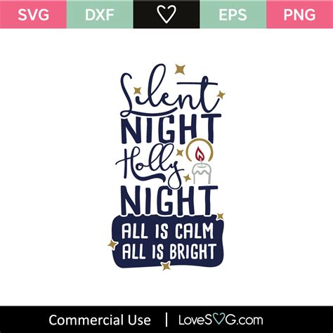Silent Night Holly Night All Is Calm All Is Bright Svg Cut File