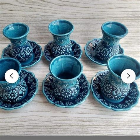 Handmade Turquoise Turkish Tea Cup Set Ceramic Mug Set Tea Cup Set