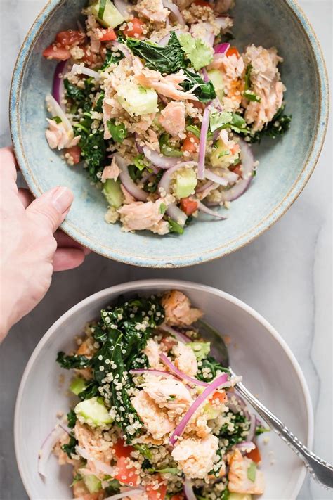 Salmon Quinoa And Kale Salad Recipe Salmon Quinoa Healthy Healthy
