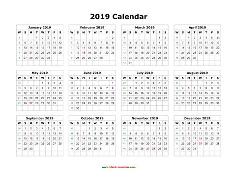 New 2019 Yearly Calendar Printable Landscape Free Printable Calendar