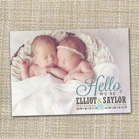 Twins Birth Announcement Photo Card Photo Birth Announcement Etsy