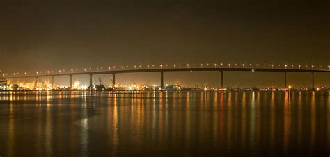 Bridge And Skyline At Night In San Diego California Image Free Stock