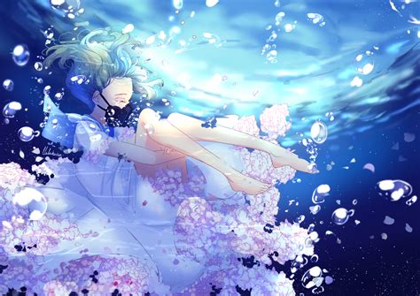 Underwater By Lluluchwan Anime Flower Anime Art Girl Anime