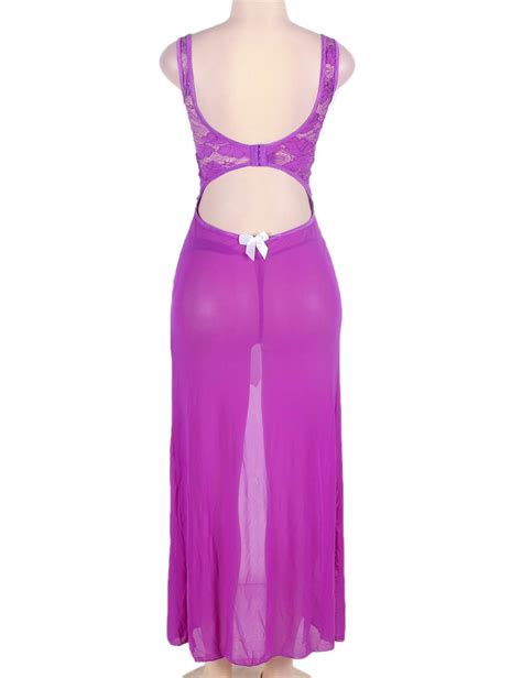 Sexy Open Long Purple Lace Dress Sleepwear Gown