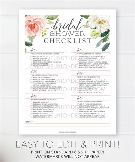 Bridal Shower Checklist How To Plan A Bridal Shower Etsy