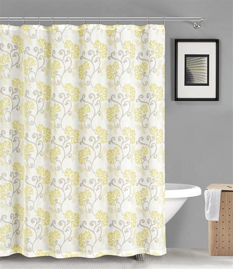 Fabric Shower Curtain Sheer Yellow And Off White Floral Design 70 X