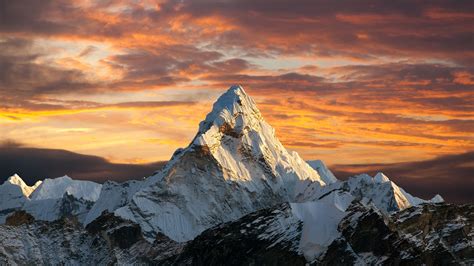 Wallpaper Mountains Snow Red Clouds Sky 3840x2160 Uhd