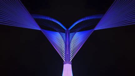Bridge Night Dark Abstract Architecture Neon Lights Purple