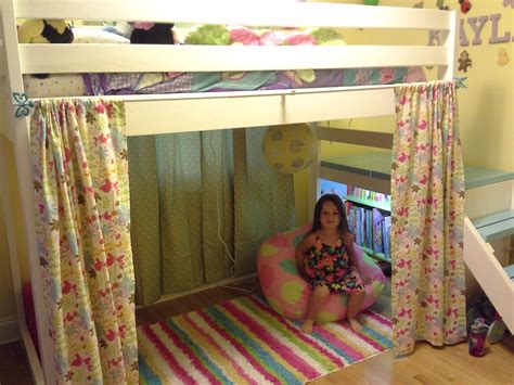 Drawers under the bottom bunk when the sun goes down, the occupants can stay up reading thanks to a sconce above each bed. Camp Loft Bed with Added Book Shelf and Curtain. | Do It ...