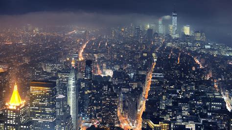 2560x1440 City New York City Cityscape Mist Lights Skyscraper
