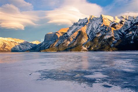 Lake Minnewanka And Mount Girouard In Winter Banff National Park