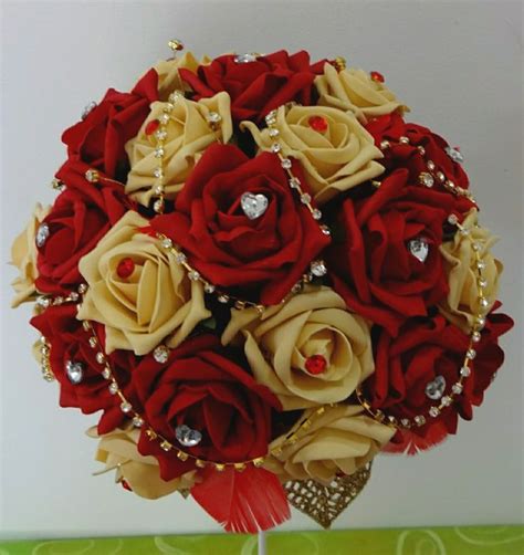 Our artificial flowers is the safest bet to fulfill your aesthetic cravings and creativity. Bouquet - red and gold foam roses with diamontee and pins ...