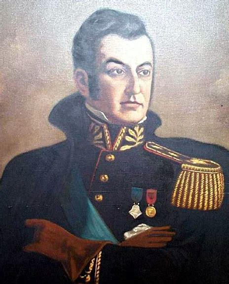 General san martin is dressed in an ornate, collared coat with floral . Jose de San Martin