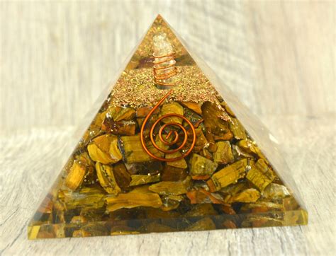 Large Tiger S Eye Orgone Pyramid Orgonite Gemstone Crystal Etsy