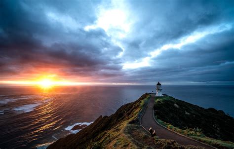 Wallpaper Road Sea The Sky Sunset The Ocean Lighthouse New